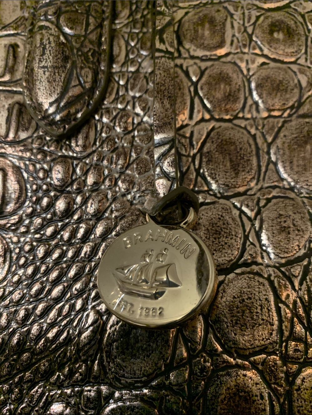 Brahmin Metallic Croc-Embossed Satchel - bronze - Picture 2 of 6